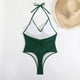 thumbnail image 5 of Trajes de Baño de Bikini de Mujer sin Mangas de Gran Tamaño de Color Sólido con Cuello Colgante V-Cuello Conjunto para la Piscina de Playa Y Verano, 5 of 9