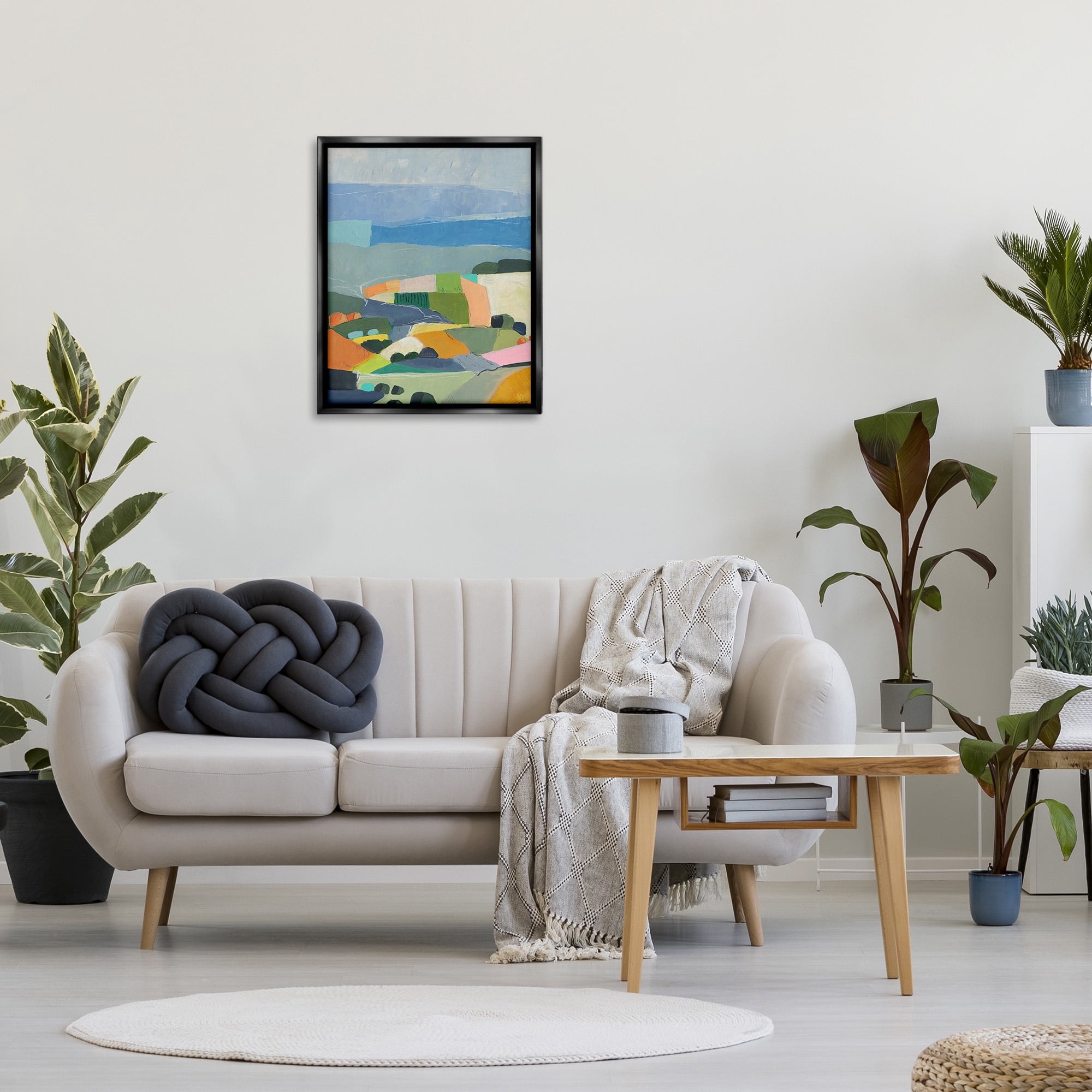 Stupell Industries Farmland Shapes Abstraction Landscape Painting Black Floater Framed Canvas Art Print Wall Art, 25 x 31