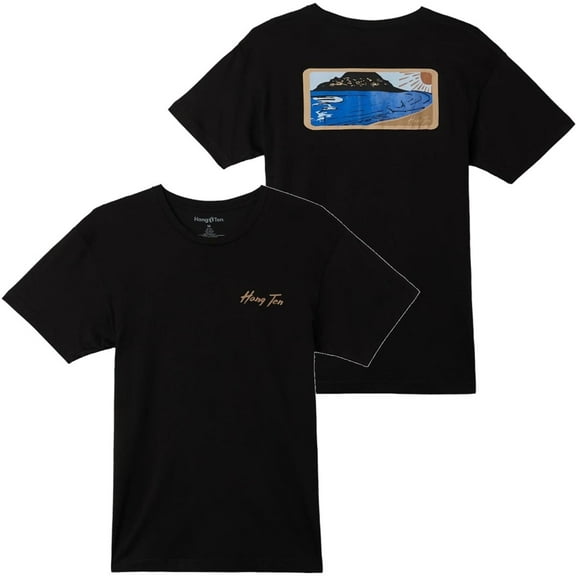 Hang Ten Men's Land Over See Graphic Tee T-Shirt (Large, Black)