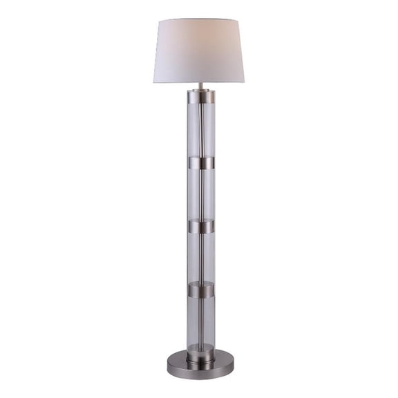 Benjara Kria 60" Floor Lamp- Clear Glass Stand- Metal Bands- Satin Nickel