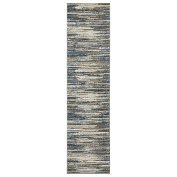 Mohawk Home Berwyn Washable Low Pile Stain and Fade Resistant Indoor Runner Rug, Grey/Dark Blue, 2' X 10'