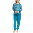 thumbnail image 4 of MUK LUKS Likely to Lounge Women's 2-Piece Pajama Set, Minky Fleece Long Sleeve and Jogger Pjs, Teal/Stripe, T/M, 4 of 6
