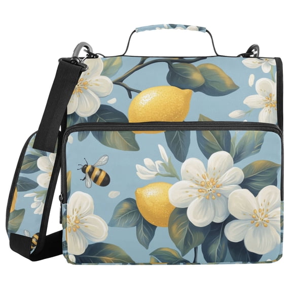 FORMRS Zipper Binder with Shoulder Strap 2-inch Ring 500 Sheet Capacity File Bag, Lemon Pattern