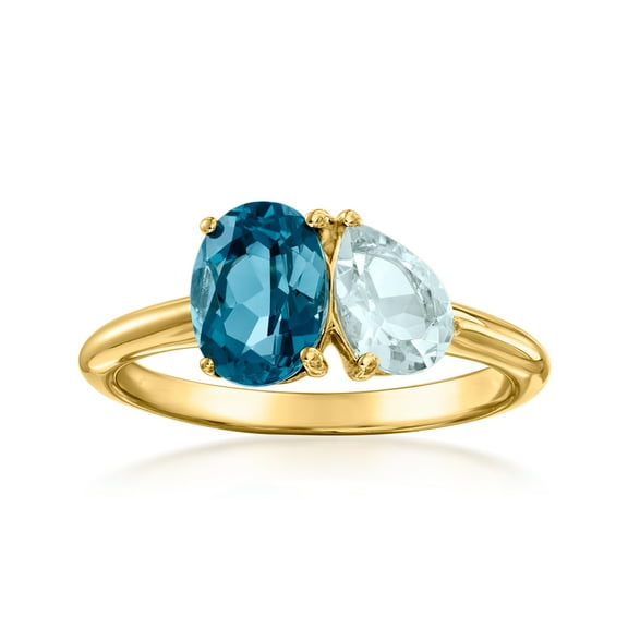 Ross-Simons 1.80 Carat London Blue Topaz and .60 Carat Aquamarine Toi Et Moi Ring in 18kt Gold Over Sterling, Women's, Adult