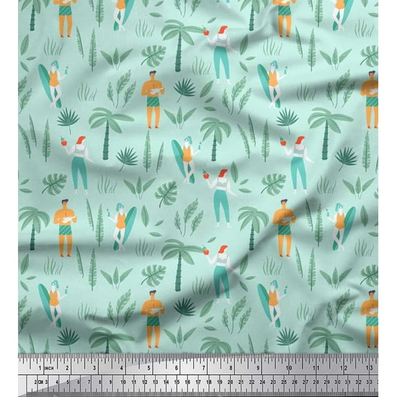 Soimoi Cotton Poplin Fabric Palm Tree,Men & Women Beach Printed Craft Fabric by The Yard 56 Inch Wide