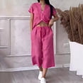 thumbnail image 5 of asjyhkr 2 Piece Sets for Women Casual Short Sleeve Button down Shirts Wide Leg Cropped Pants Summer Dailywear Comfy Outfits(4X-Large,Hot Pink), 5 of 5