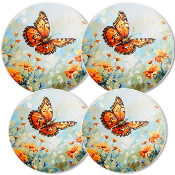 Gas Stove Burner Cover,White Electric Stove Top Protector,Easy to Clean,Butterflies Amongst Flowers In A Colorful Oil Painting