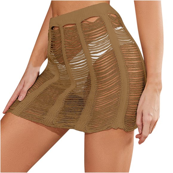 Mrat Floral Skirt Fashion Women High Waist Solid Skirt out Ladies Mini Fitting Skirts Asymmetrical Skirt S-86 Khaki XL
