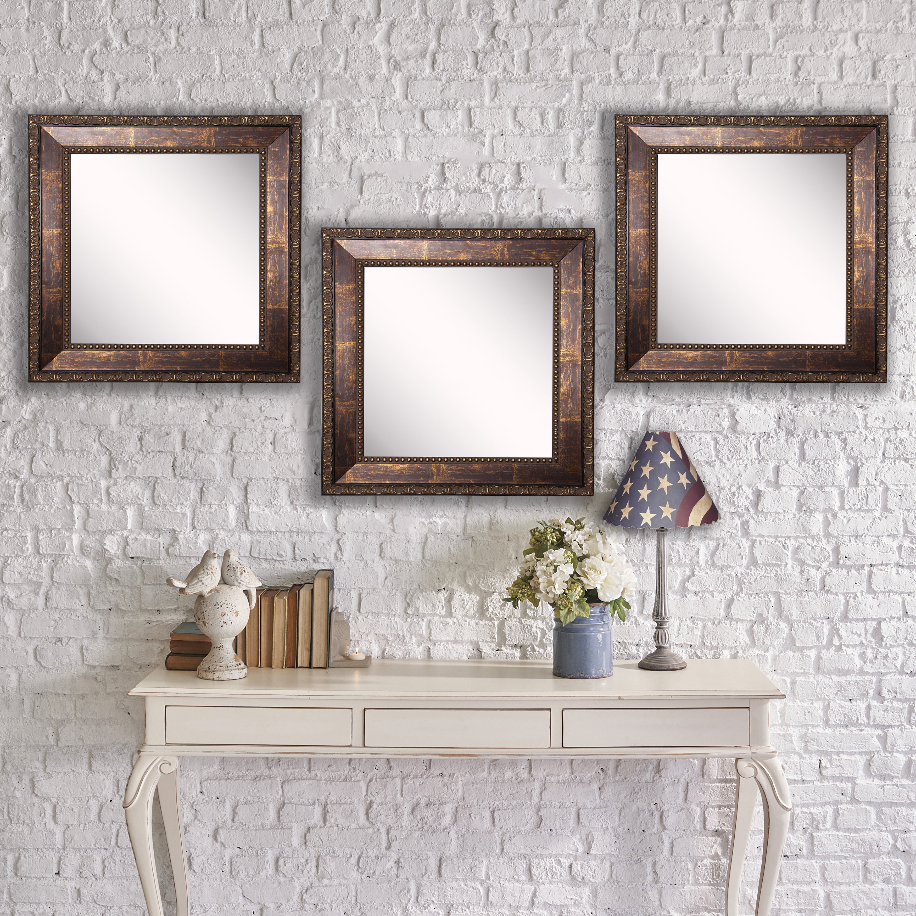 Rayne Mirrors Rayne Roman Copper Bronze Square Wall Mirror Set