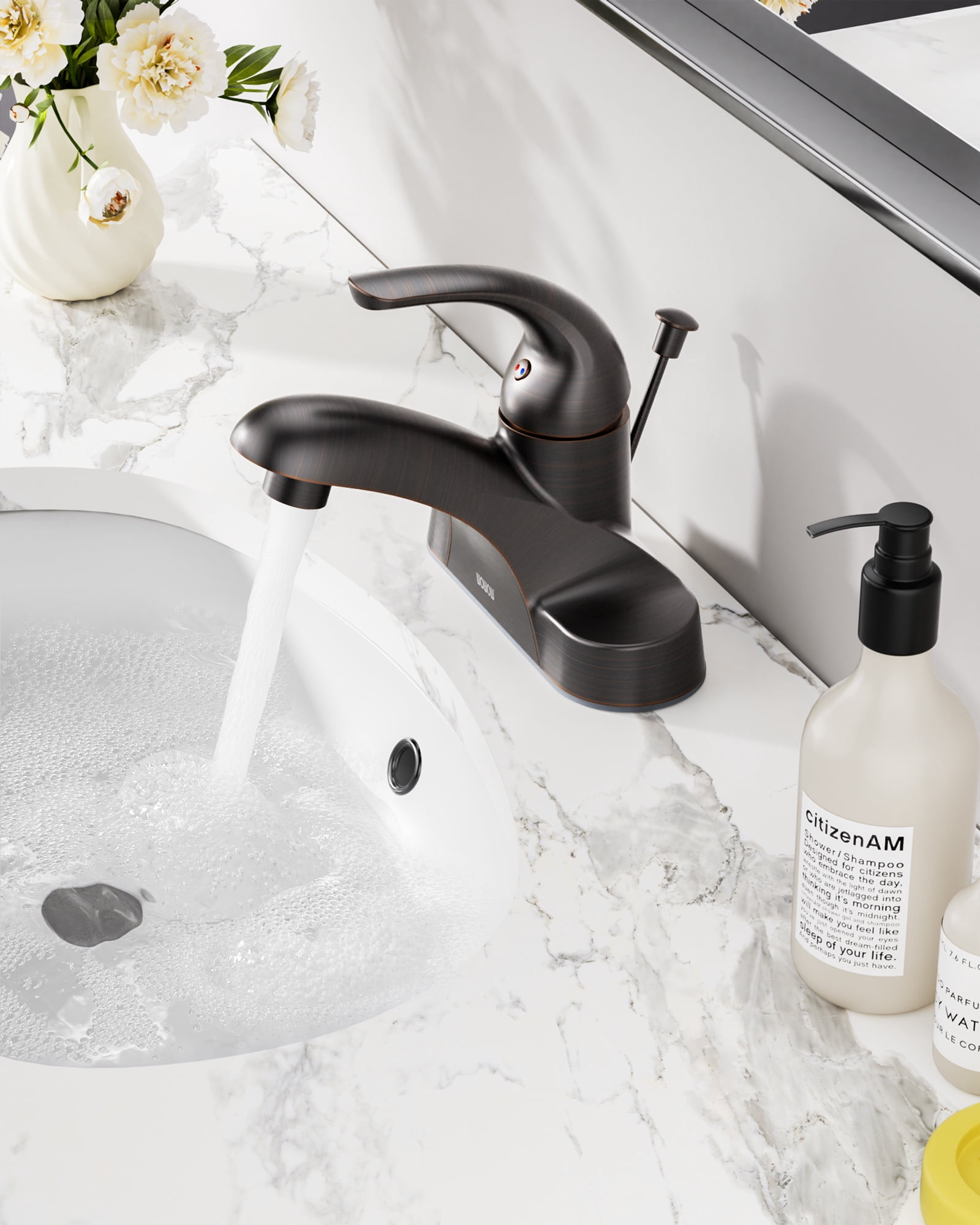 Wowow Bathroom Faucet Single Handle Oil Rubbed Bronze Centerset Bathroom Sink Faucet with Lift Rod Drain Assembly, Rv Lavatory Taps 3 Hole