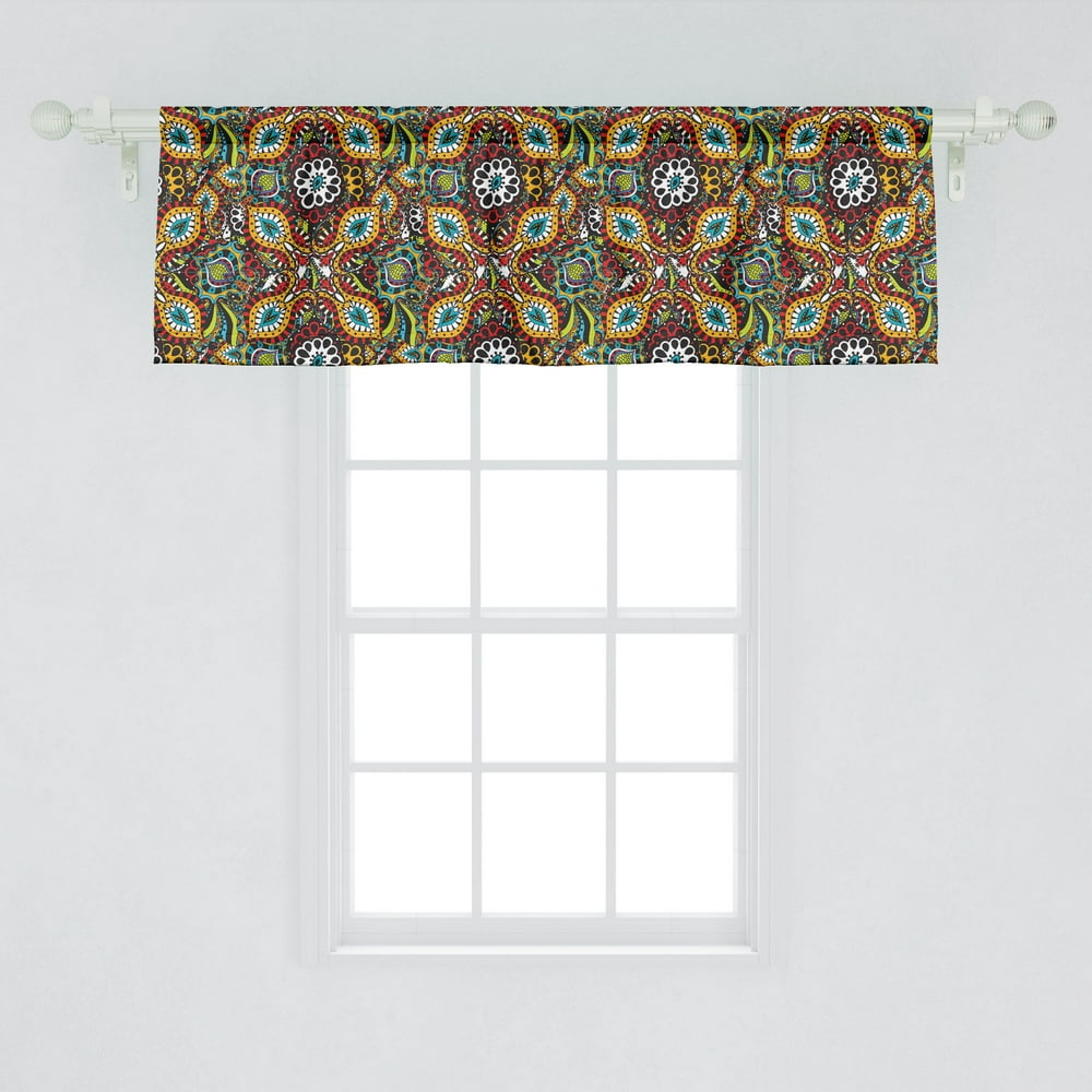 Ambesonne Traditional Window Valance, Folk Funky Pattern with Eastern ...