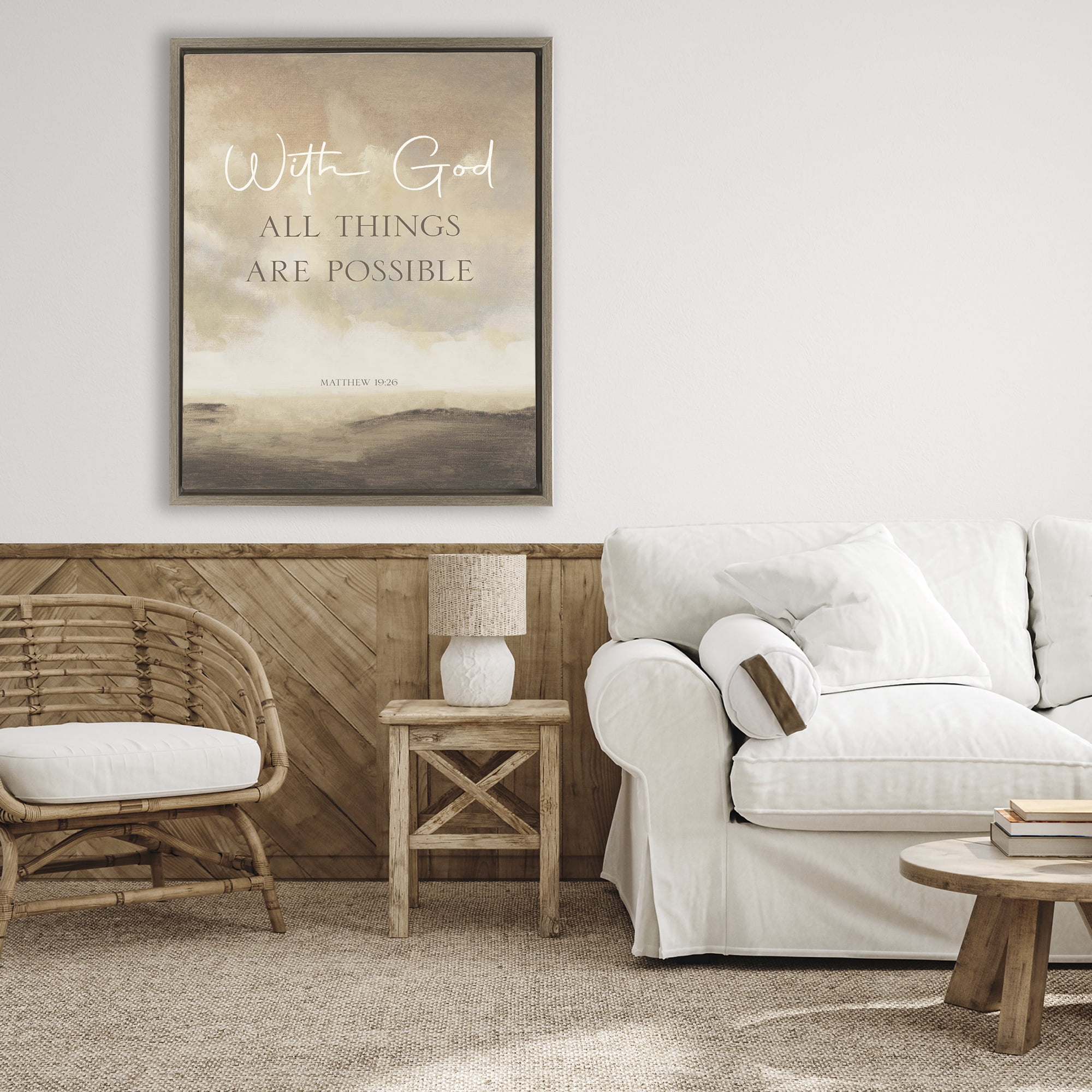 Stupell Industries With God Matthew Proverb Brown Framed Floater Canvas Wall Art, design by John Spaeth