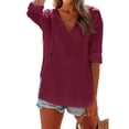 thumbnail image 4 of longantii Womens Beach Cover Up Hoodies Long Sleeve V Neck Sweatshirt with Pocketed Breathable Muslin Gauze Hooded Tops Summer Deep Red S, 4 of 6