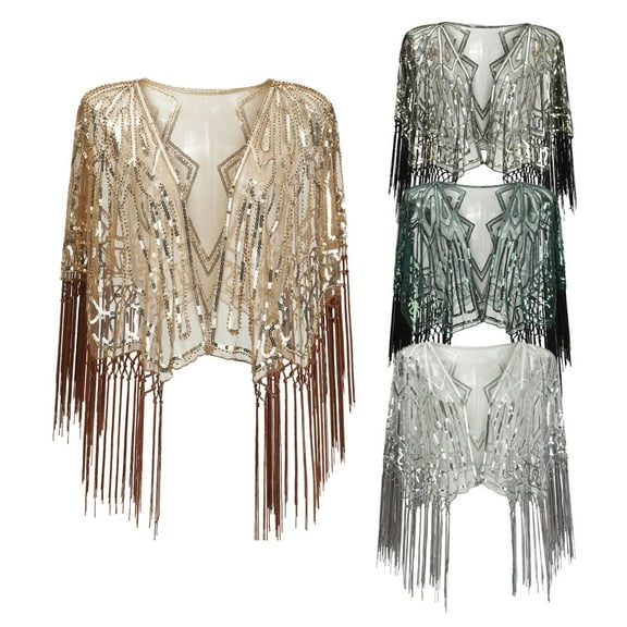 SXCXLSA Women's 1920s Gatsby Sequin Cape, Formal Wrap for Evening Gowns & Prom