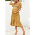thumbnail image 3 of Floral Shirred Short Sleeve Dress Below for Women Knee Length Yellow X-Large, 3 of 5