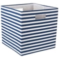 thumbnail image 1 of Design Imports CAMZ10604 13 x 13 x 13 Po Cube de Rangement Carré en Polyester à Rayures &44; Bleu Nautique, 1 of 10