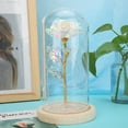 thumbnail image 3 of Base de madera, cubierta de vidrio, lámina dorada colorida, lámpara de flor rosa de plástico, decoración LED, luz nocturna para el hogar, colorida, 3 of 14