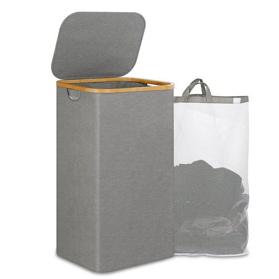 110L Laundry Hamper with Handle and Lid,Collapsible Basket Organizer with Removable Inner Bag for Clothes Toys Grey