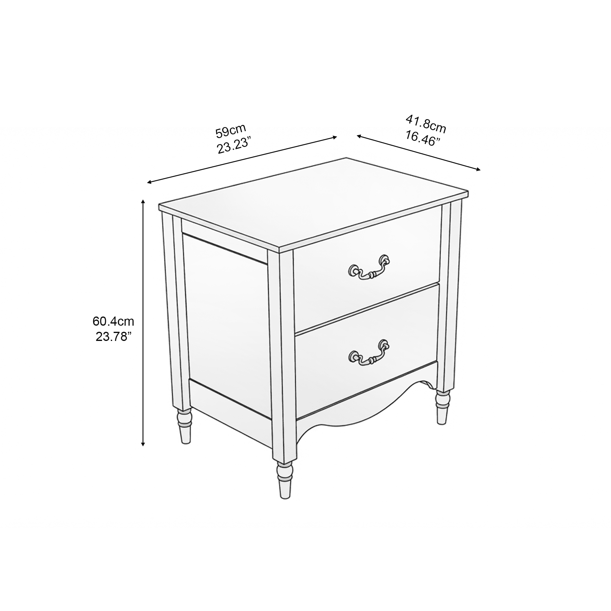 Brixton Solid Wood 2 Drawers Nightstand Walnut - for Adults ans Teens