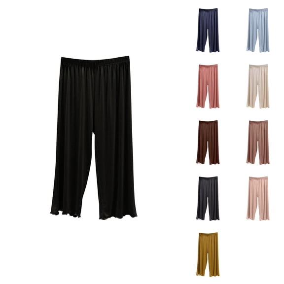 Ahuyic Womens Short Pants Summer Plus Size Pants for Women,Womens Solid Color Plus Home Pants Thin Casual Quarter Pants Sleeping Pants,Blue,L