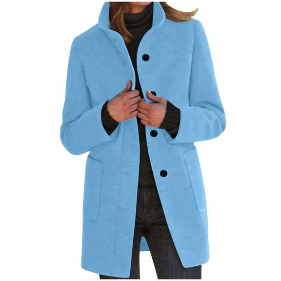 Felirenzacia Womens Notched Lapel Collar Pea Coat Winter Wool Blend Over Coats Long Jackets