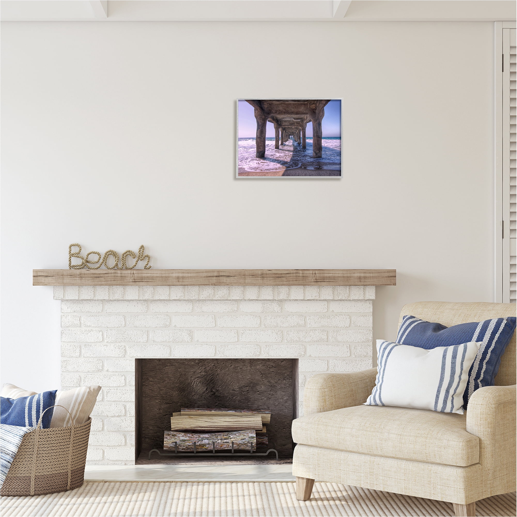 Stupell Industries Waves Under Dock Landscape Photography Gray Framed Art Print Wall Art, 20 x 16