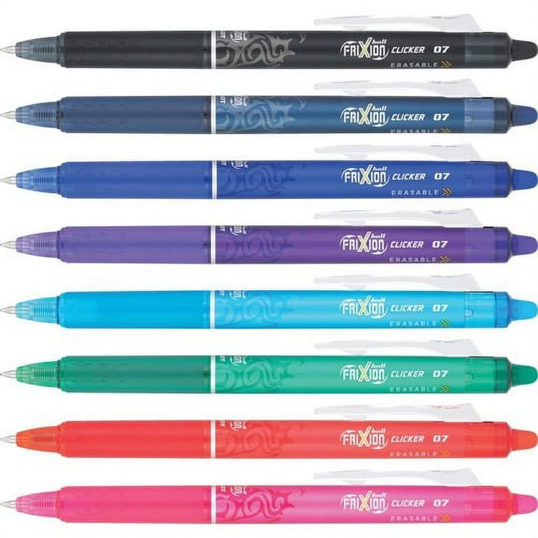 PILOT FriXion Clicker Erasable Rollerball Pen Set of 5 (Blue, Black, Pink,  Light Blue, Purple)