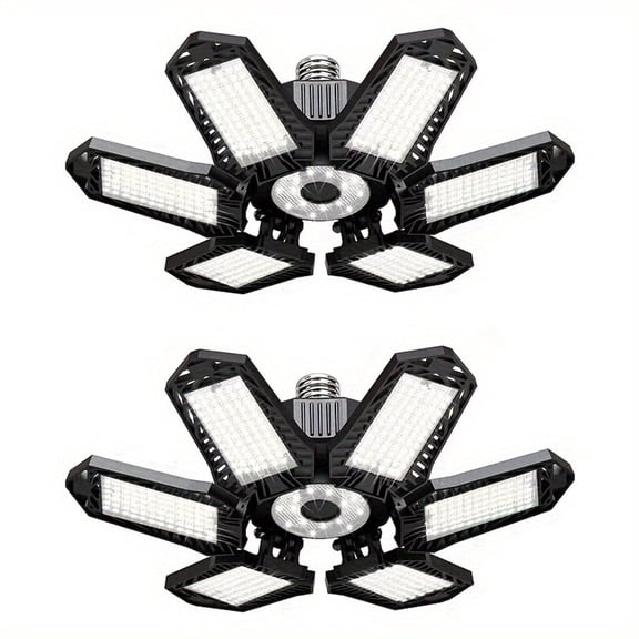 2 Pack 100W 10000LM LED Garage Light, 456 LED 6500K CRI80 Natural Light, 6 Deformable Panels 45-90° Adjustable for E26/E27 Base Shop Light