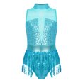 thumbnail image 4 of inlzdz Justaucorps Sans Manches à Franges pour Filles, Patchwork à Sequins, Franges, Performance, Bleu Vert 12, 4 of 7
