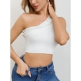 thumbnail image 3 of Womens Cute Ruffle One Shoulder 2024 Tank Top Knit Ribbed Trendy Sexy Summer Sleeveless Crop Tops, 3 of 6