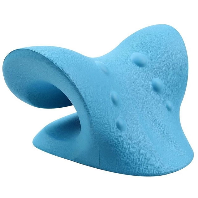 Relajante de cuello y hombros, dispositivo de tracción cervical para aliviar el dolor y alineación de la columna cervical, almohada quiropráctica para el cuello (azul)