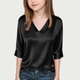 thumbnail image 3 of Agkizg Girls Short Sleeve Tops,Girls Summer Casual Blouse,Girls Solid Color Satin Top V-Neck Blouse for Preteen Teen Fashion Casual Elegant Tunic for 4-15 Years Old, 3 of 5