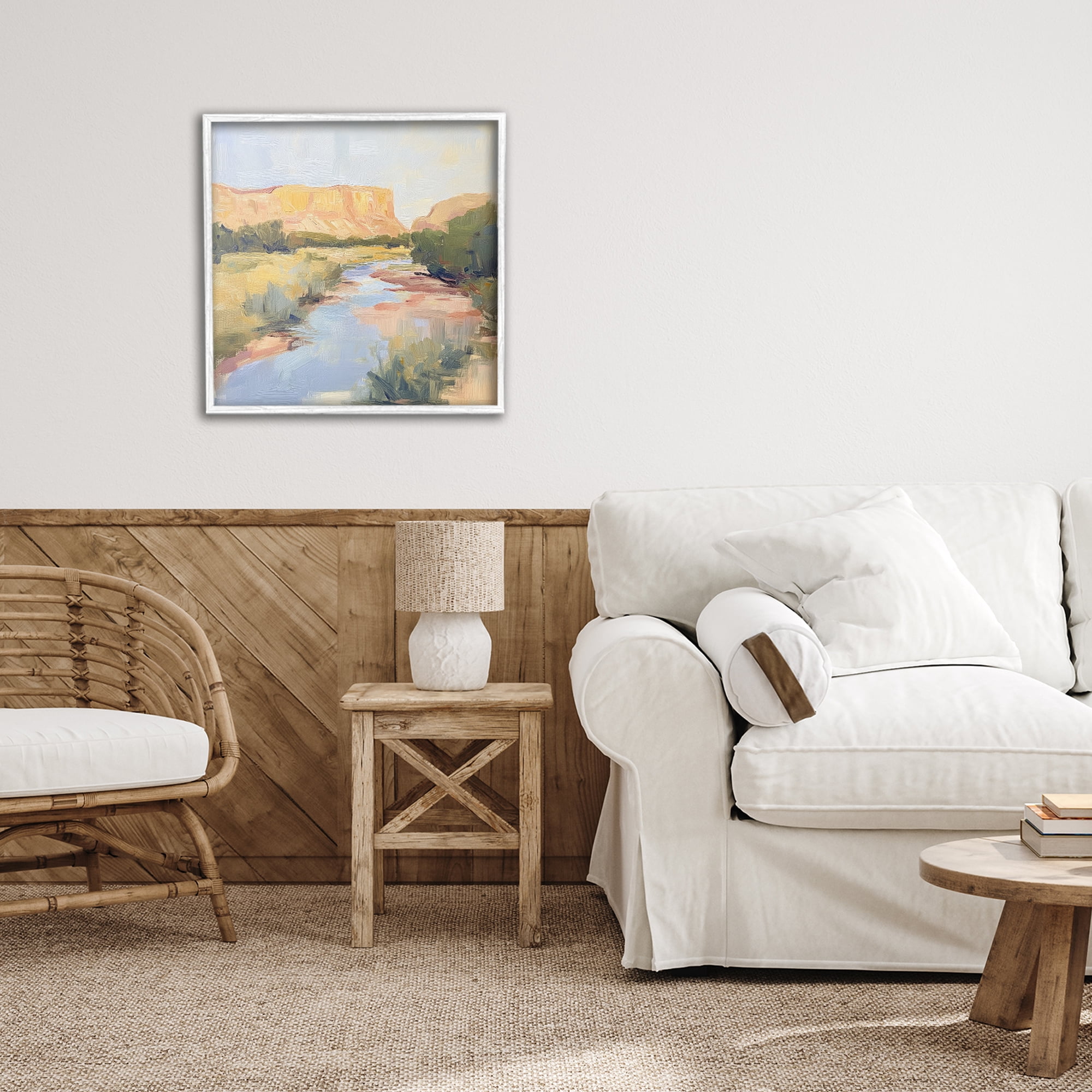 Stupell Industries Painted Plateau River Reflection White Framed Giclee Art, design by Petal Prints Design