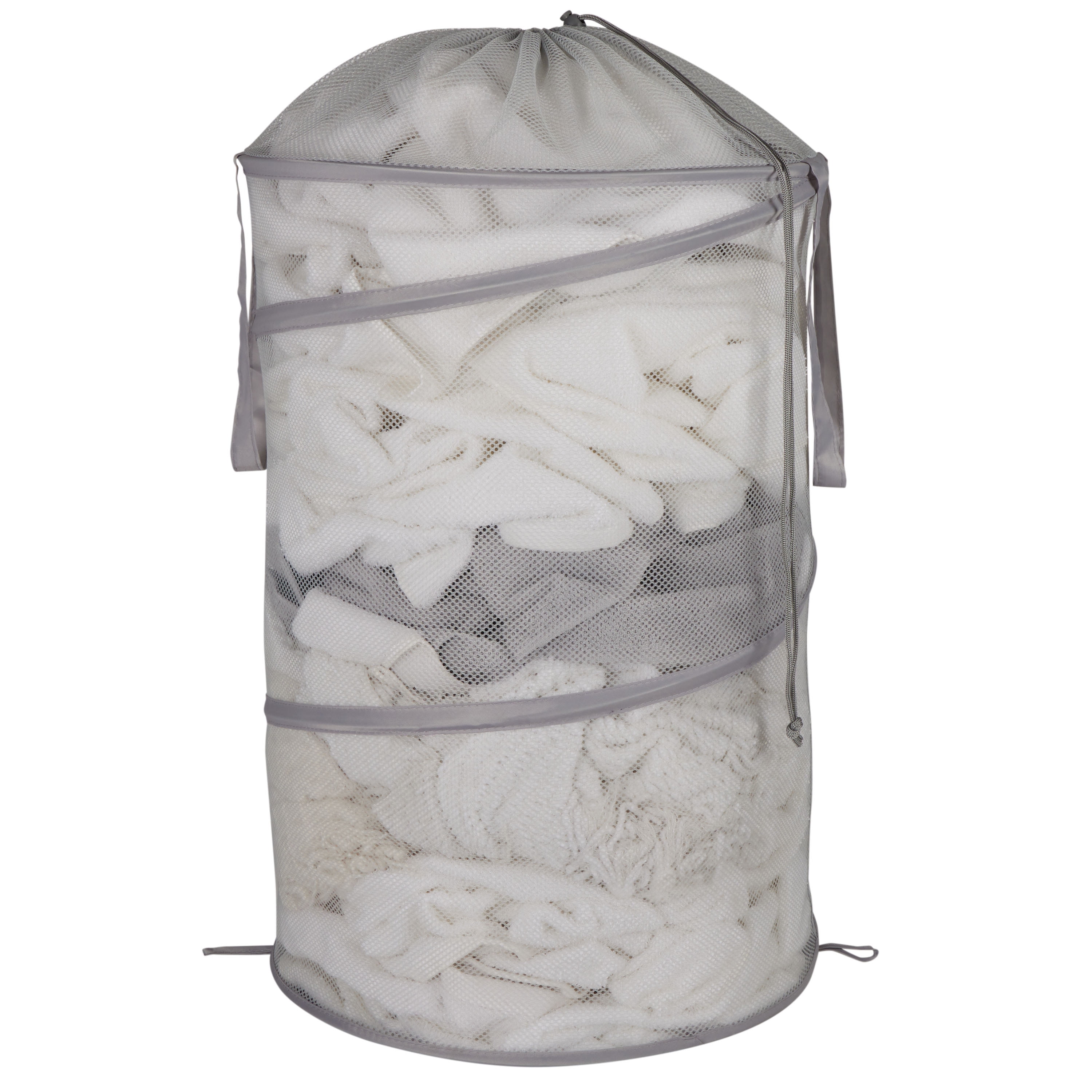 (3 pack) Mainstays Easy Carry Handles Laundry Hamper with Cinch Top, Soft Silver