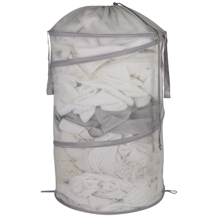 Mainstays Pop-Up Laundry Hamper With Cinch Top, Silver photo 3