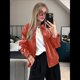 thumbnail image 4 of Chaquetas de para Mujer, Abrigos de Motociclista de Imitación de Gran Tamaño, Ropa de Moda para Otoño Rojo M, 4 of 8