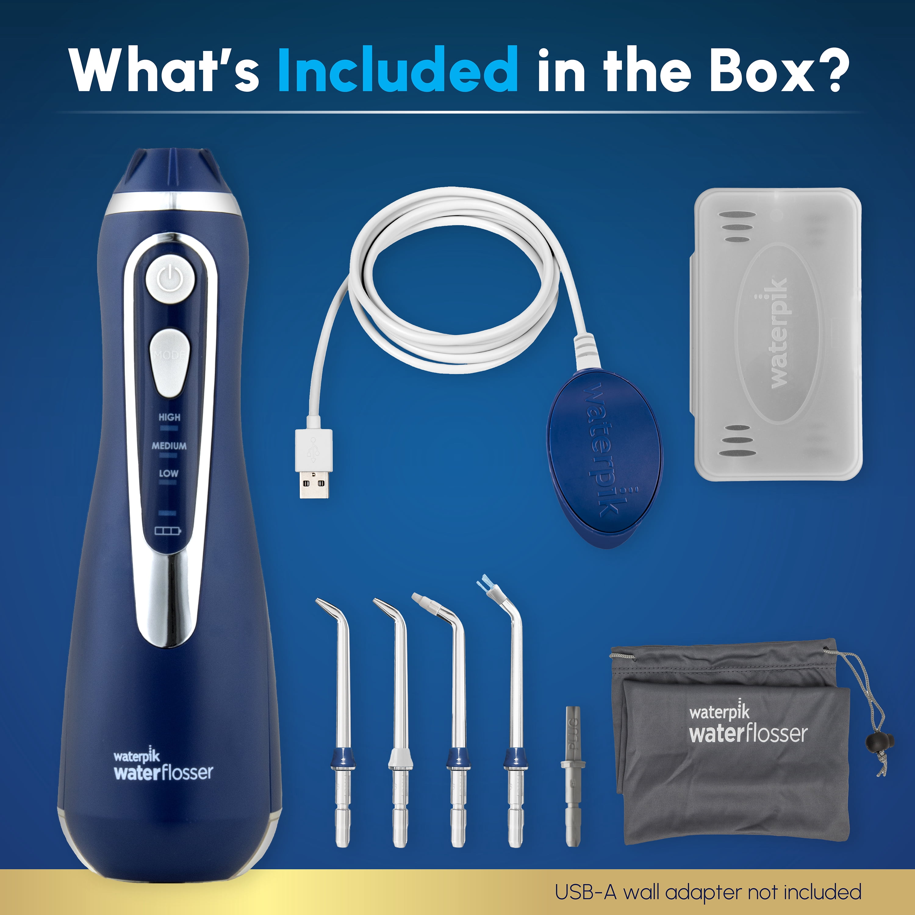 Waterpik Cordless Advanced 2.0 Water Flosser with 3 Settings, 4 Tips & Travel Bag, ADA Accepted, Blue
