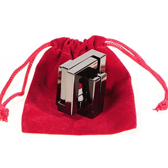 Quartet Hanayama Cast Metal Brain Teaser Puzzle Level 6 Difficulty Rating Bonus Red Velveteen Drawstring Pouch Bundled Items