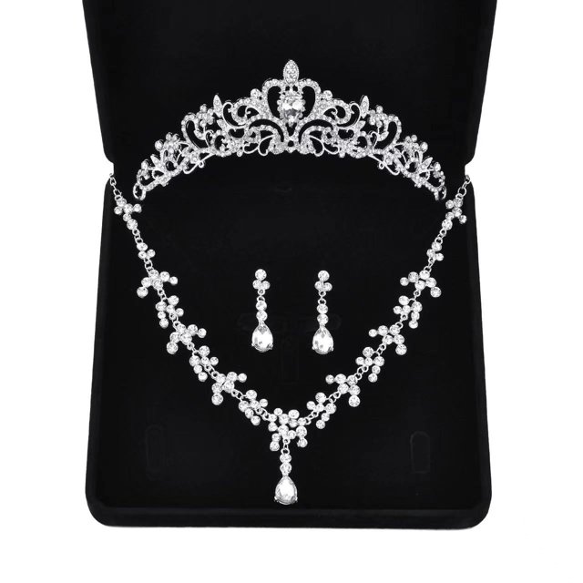 Juego de 3 tocados para novia, collar y corona, caja de accesorios para boda, accesorios para tocados de boda