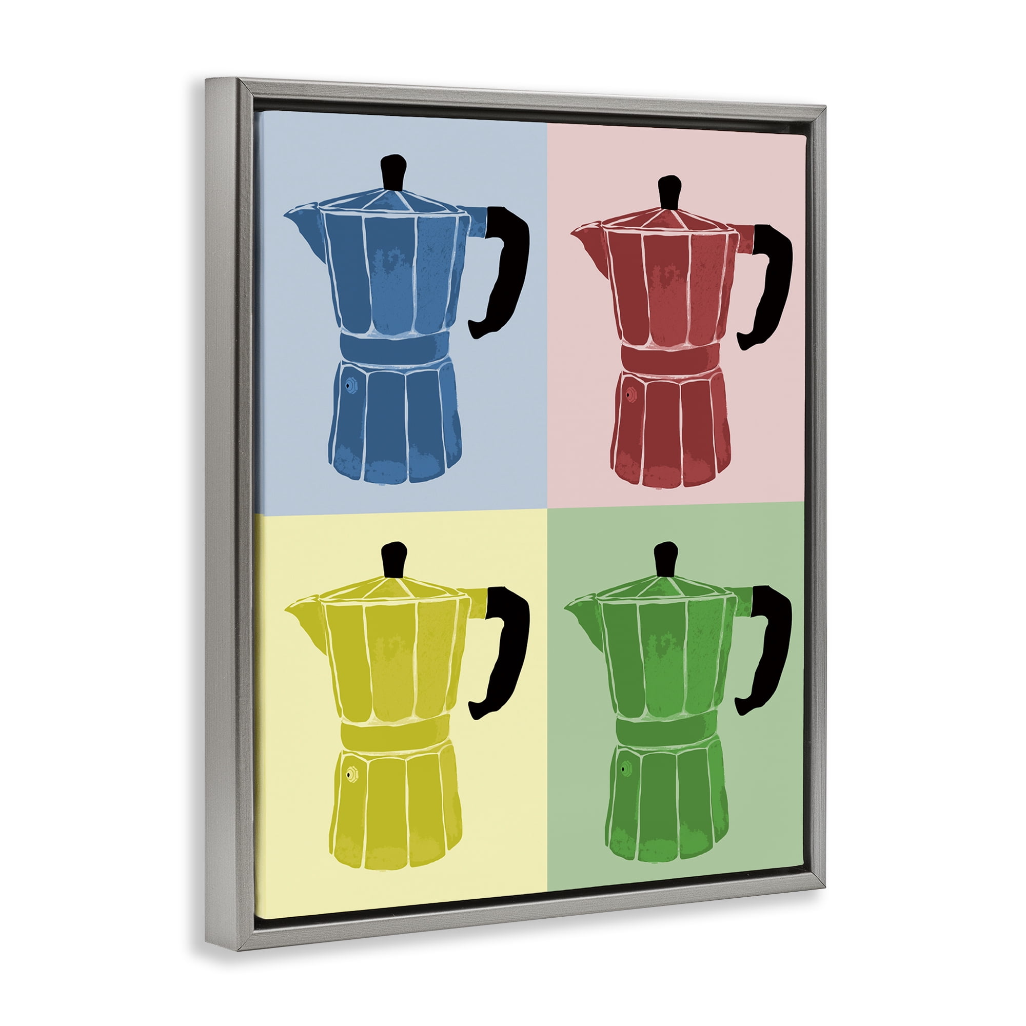 Stupell Industries Coffee Espresso Pop Style Food & Beverage Painting Gray Floater Framed Canvas Art Print Wall Art, 25 x 31