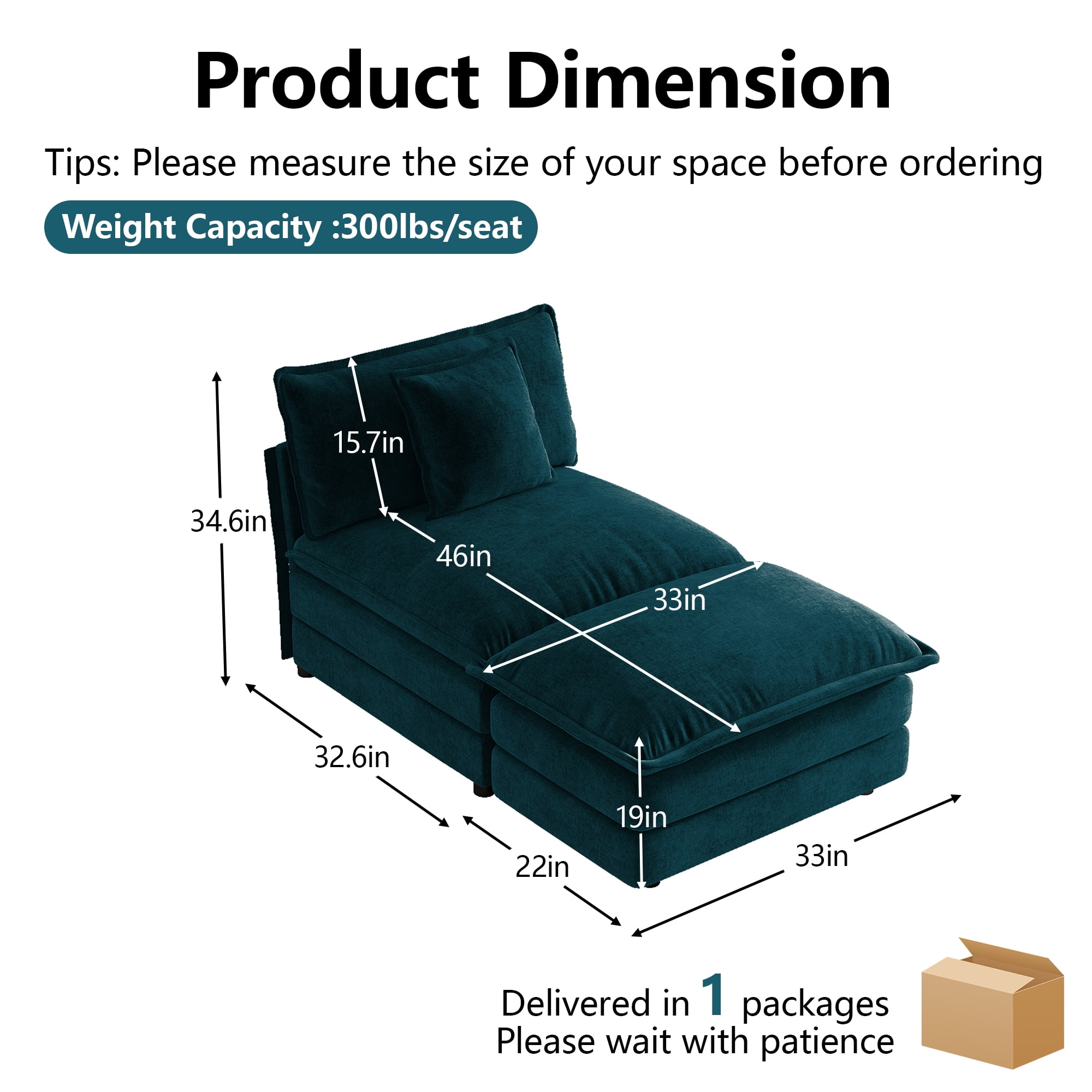 Sectional Sofas Blue Armless 1-Seat & Ottoman