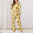 thumbnail image 2 of Gukieu European-style Pattern Sunflower A Print Women's Long Sleeve Pajama Set, Button Top Elastic Pocket Pajama Pants Two Piece Set Home Wear-X-Large, 2 of 7