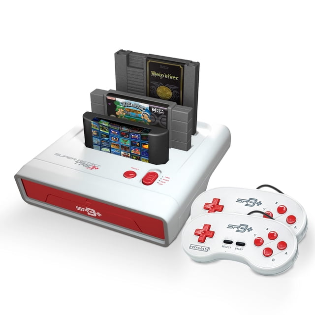 Retro-Bit Super Rétro Trio HD Plus 720P Console 3 en 1 - Port HDMI - pour Jeux Originaux NES/SNES, Super Nintendo et Sega Genesis - Rouge/blanc