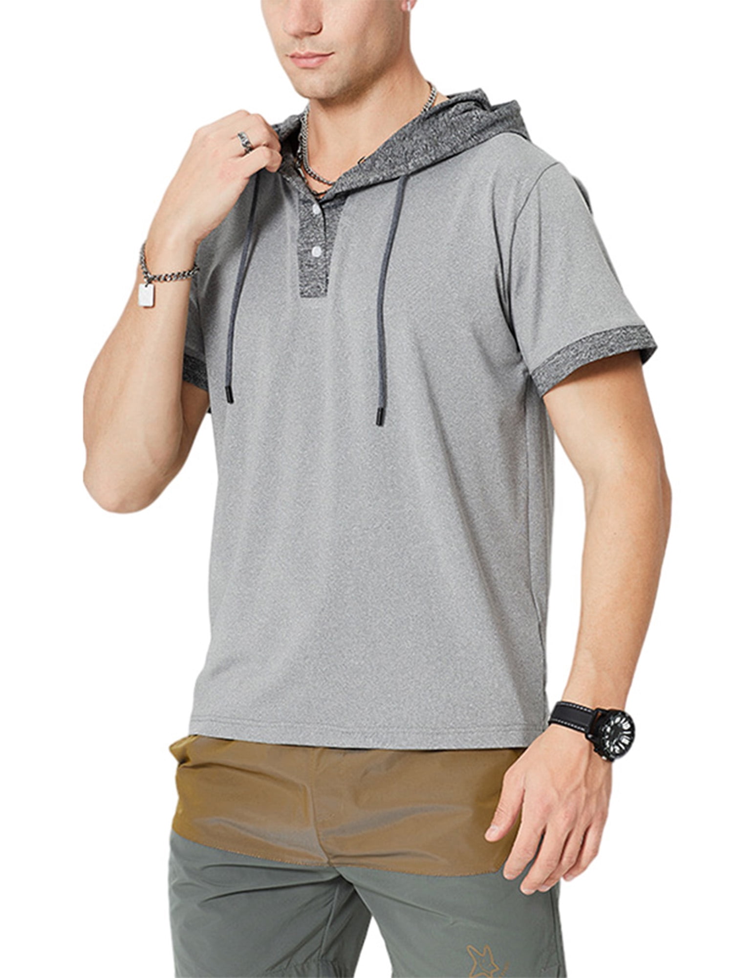 short sleeve shirt with hood
