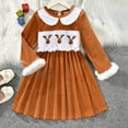 thumbnail image 2 of mgoYE Toddler Baby Girl Christmas Dress Embroidery Dresses Long Sleeve Kids Smocked Christmas Dress(Brown,3-4 Years), 2 of 6