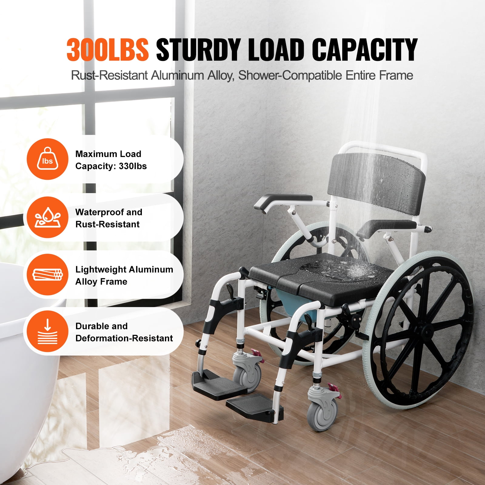 SKYSHALO Shower Chair Mobility Aid Bathroom Use Aluminum Height‑Adjustable 17.5‑Inch Wide, (1 Count)