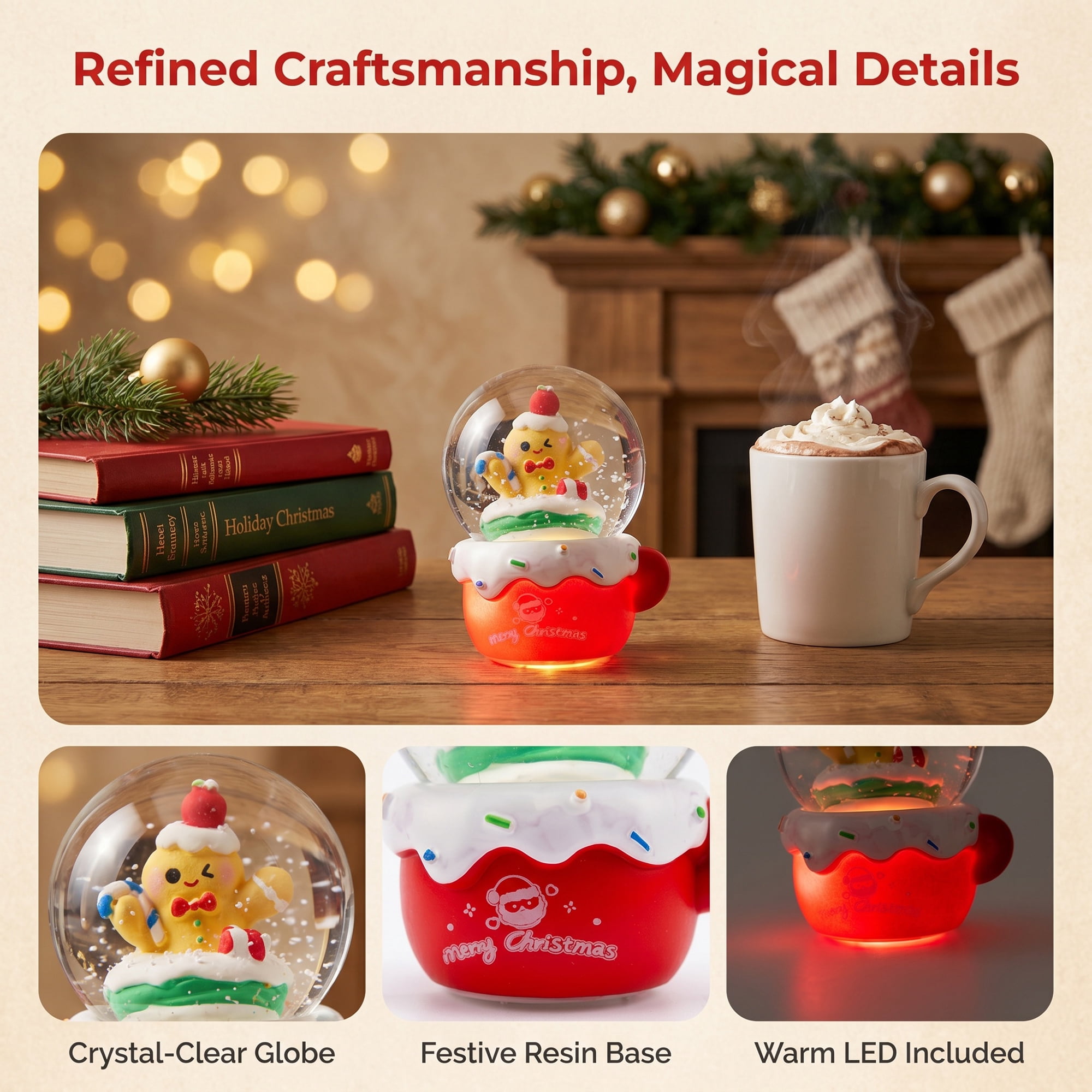 Unique Bargains Crystal Ball Shatterproof LED Glitter Snow Globe Red I 2.6" x 2.6" x 3.7"