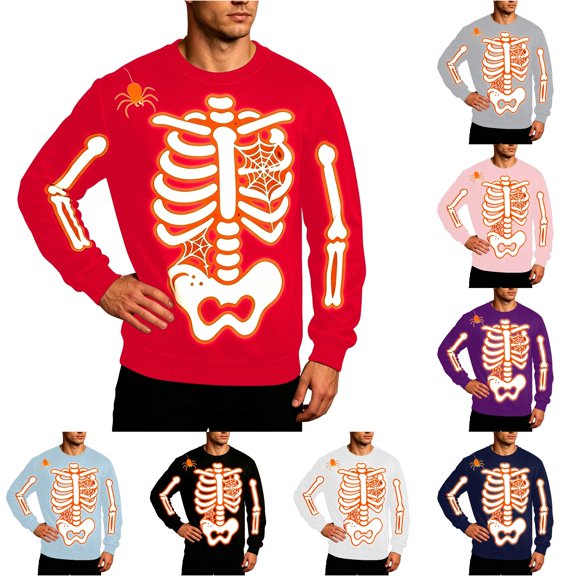 Afdoent Sweatshirts for Men Halloween Skeleton Print Sweatshirt Casual Cozy Long Sleeve Pullover Comfortable Fashion Streetwear
