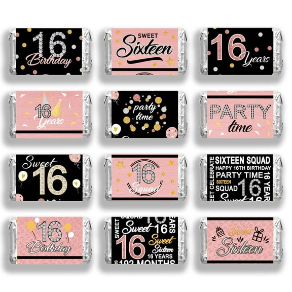120 Pcs Birthday Candy Wrappers 16th Birthday Miniature Wrappers Celebrational Theme Self Adhesive Chocolates Bar Label Stickers DIY