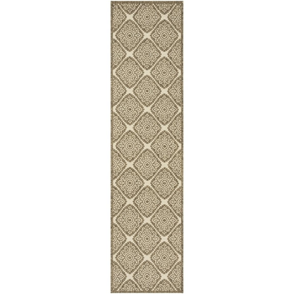 SAFAVIEH Beach House Frazier Geometric Indoor/Outdoor Runner Rug, Cream/Beige, 2'2" x 12'